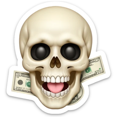 exaggerated White Skull Emoji Face with Tongue and Money sticker