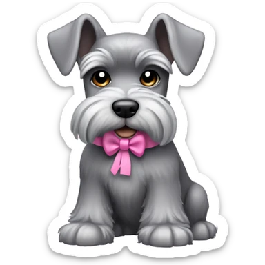 Grey miniature schnauzer dog girl, add a pink bow or something sticker