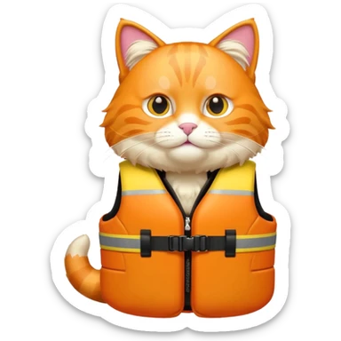 Big orange saviour cat emoji full body with life vest  sticker