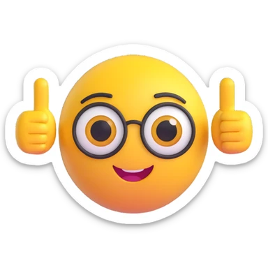A yellow round emoji character with big eyes and a confident smile, clearly pointing both index fingers at itself. Strong “ME!” expression. Bold cartoon style, isolated on white sticker