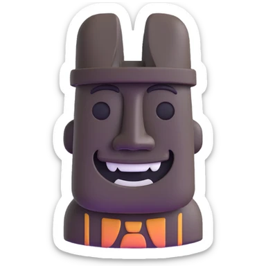 moai emoji with a happy face sticker