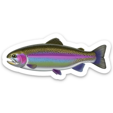 realistic rainbow trout fish bright saturated purple blue green yellow white with scales and black speckles sticker