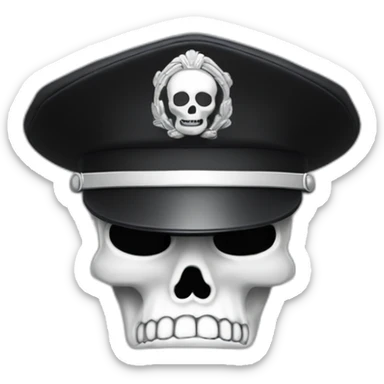 realistic black officer hat with small white skull symbol sticker