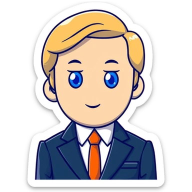 Russian leader with serious expression, short blonde hair, blue eyes, in formal suit sticker