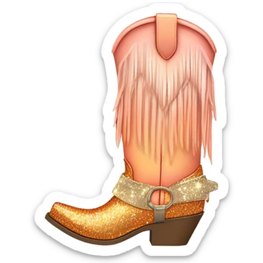 Realistic peach to broze ombre pair of fashion cowgirl boots with sparkly shiny glitter fringe on them. sticker