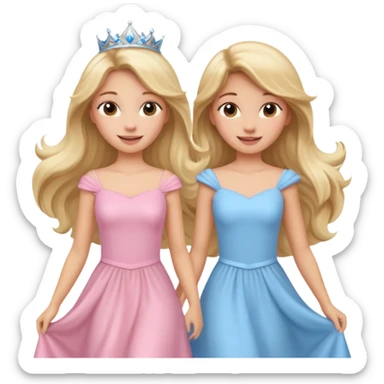 happy princesses blonde girl in light blue dress and long hair brunette girl in light pink dress sticker