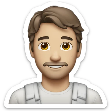 man with side bangs, short and brown hair, blue eyes, bunny ears sticker