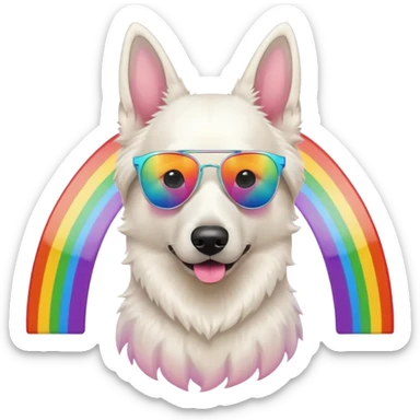 White belgian Shepard with sunglas , on a rainbow sticker