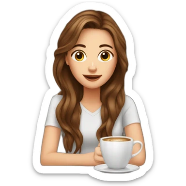 white girl with brown hair creates websites in a coffee shop sticker