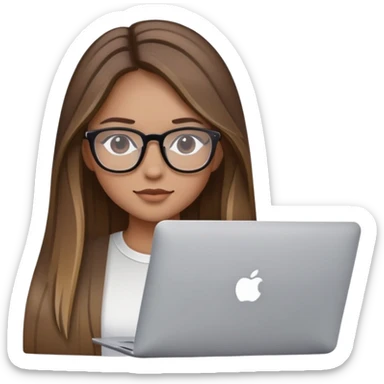 brown balayage straight long hair girl with MacBook with glasses sticker
