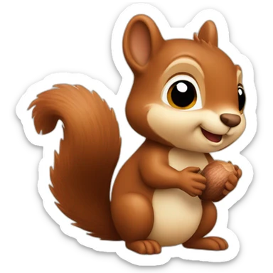 Cute brown squirrel holding an acorn  sticker