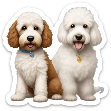 Brown golden doodle and little white poodle sticker