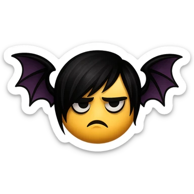 emo emoji, black and purple bat, moody and dramatic, no background sticker
