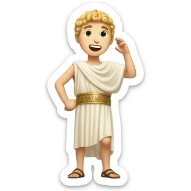 white boy in a Ancient Greek costume singing, on stage  sticker