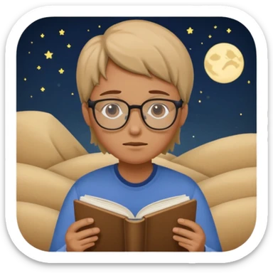 a tired person infront of a book learning in the middle of the night sticker