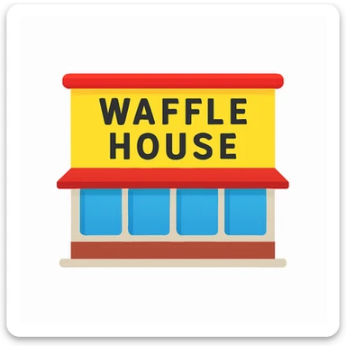 Create an emoji-style icon of a Waffle House building, focusing on the yellow sign and recognizable features, with a simple and clear design. The style should resemble emoji style with bright colors and simple shapes. sticker
