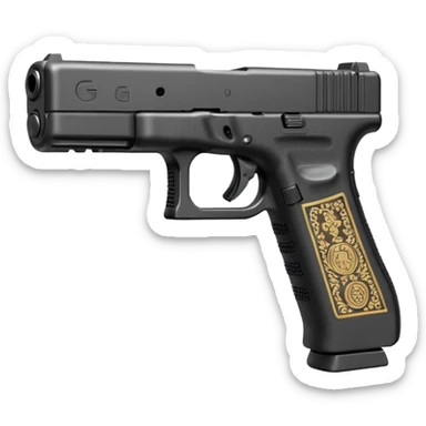 Glock 17 with an extended magazine and a clear legible engraving "N Block 17" sticker