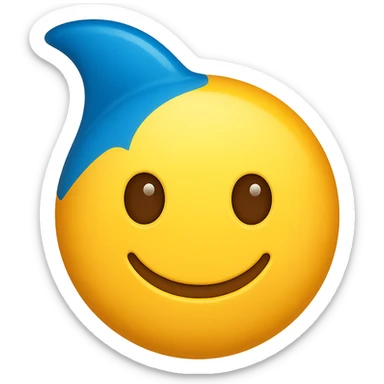 yellow face with blue dolphin fin, digital illustration, emoji style, no background sticker