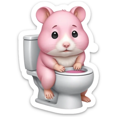 Cute chubby cartoon-style hamster sitting on toilet pooping looking as if he had an accident sticker