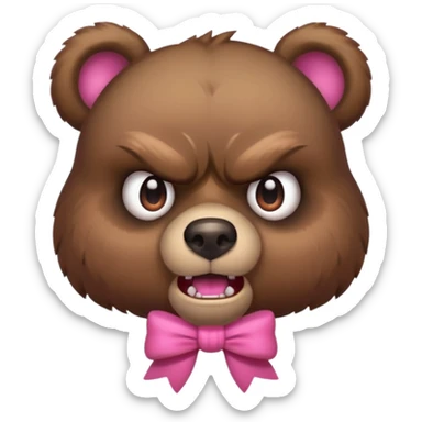 charming angry bear with pink bow, bust up sticker