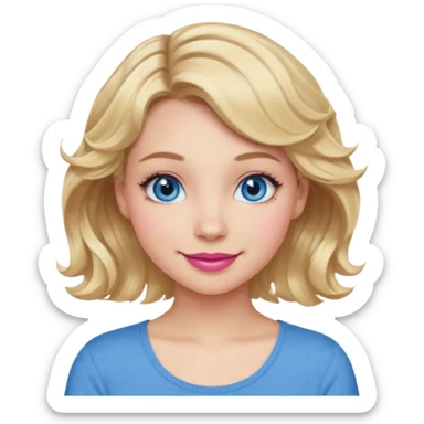 Girl Blonde short wavy hair,  blue eyes, cute blue top, long lashes, pink lips, 👄  sticker