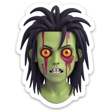 spooky boy zombie, black dreadlocks, medium long, emo hairstyle, creepy facial expression sticker