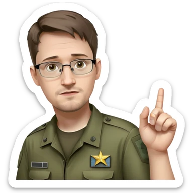 Edward Snowden as an operator from call of duty with his thumb and index finger on his chin sticker