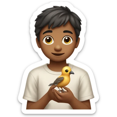 boy holding bird under sky sticker