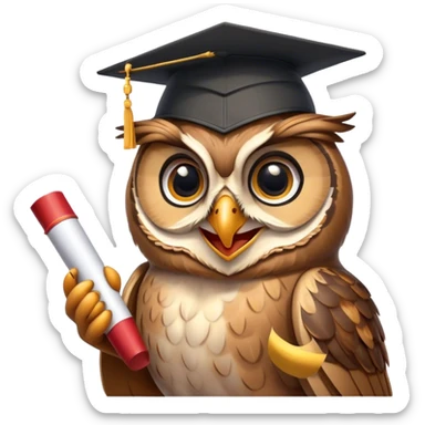Owl smiling with graduation hat and diploma in claws sticker