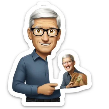 tim cook holding a painting sticker