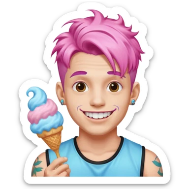 happy colorful haired man made out of cotton candy with braces and tattoos and just face not holding anything sticker