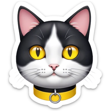 Black and white cat sitting with yellow collar  sticker