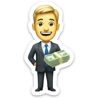 happy business man saving money bills sticker
