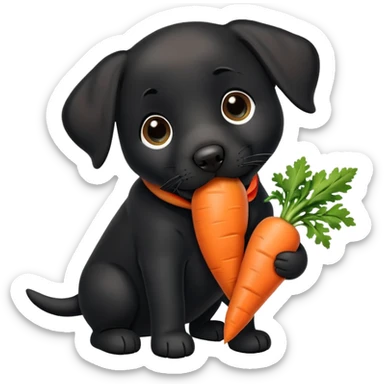 A cute black Labrador puppy with a gigantic carrot in its mouth sticker