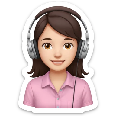 aesthetic brunette girl in light pink shirt with headphones on sticker