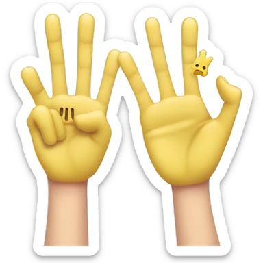 Yellow hand with index and ring finger together tumb finger, middle, pinky finger are closed sticker