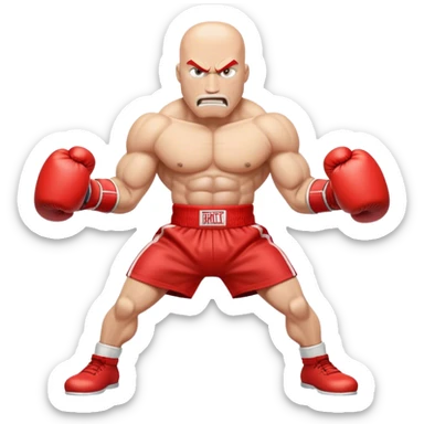 A cartoon-style anthropomorphic train with large, muscular human-like arms wearing red boxing gloves. The train has an aggressive expression and is posed in a boxing stance, ready to fight. sticker