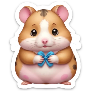 Cute chubby cartoon-style hamster with blushing pink spots, shy expression, as if looking at crush. Painterly shading, white background, sticker-style illustration sticker