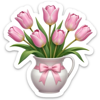 Light pink tulips in white vase in bow  sticker