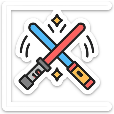 two lightsabers (one blue, one red) striking together, with stylized sparks and curved motion lines sticker