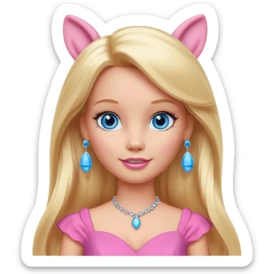 barbie, long blonde hair, pink dress, with blue eyes,different dress, big ear rings sticker