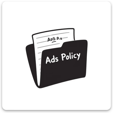 A document or folder with "Ads policy" written on the cover page in clear text sticker