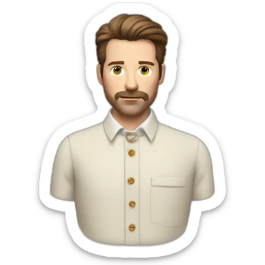 wes anderson character of a 40-year old man with short quiff and beard brown hair with a bit of grey, white oxford collar shirt all buttoned up (no tie) sticker