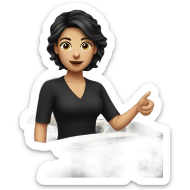 Girl with short dark hair in black V-neck blouse getting into convertible sticker