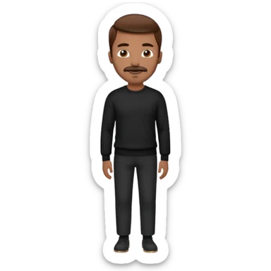 man with mustache, brown hair, 33years old, shirt, high temple Black pullover with a white shirt underneath and black fabric trousers 👕🖤👖 sticker