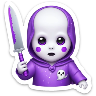 baby ghost face with glitter and a purple knife sticker
