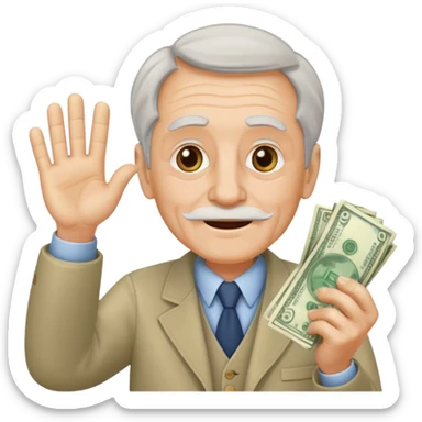 Old man waving money around sticker