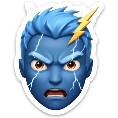 Rayos, centellas y estrellas en una cara color azul con expresiones de furia sticker