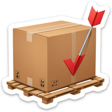 cardboard box on a pallet with an arrow next to it, simple, clear, no text sticker