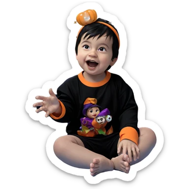 boy in witch hat with candy sticker